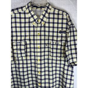 Columbia Super Bahama Plaid Fishing Shirt Short Sleeve Button Front Mens XL Blue
